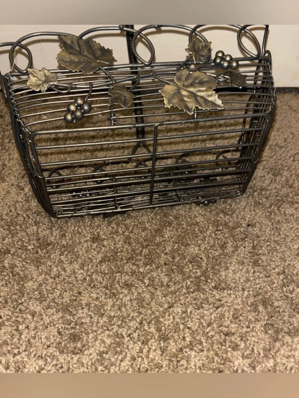 Decorative Metal Grapevine Storage Basket Bronze Finish and Handles